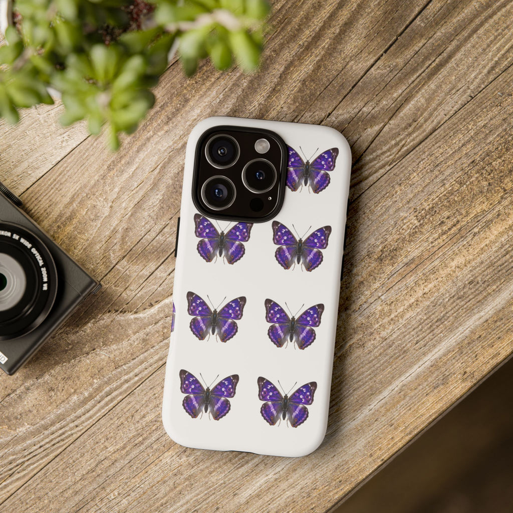 Purple Butterfly Tough Phone Case — Durable Protective iPhone Case with Repeating Butterfly Pattern