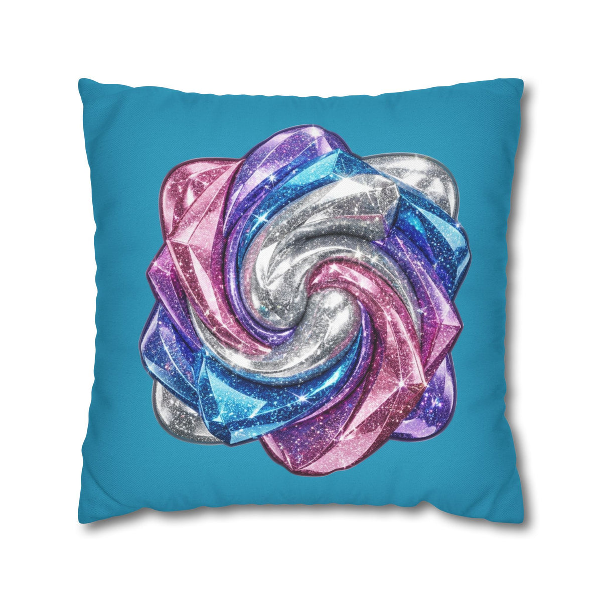3D Glitter Design Turquoise Spun Polyester Square Pillowcase
