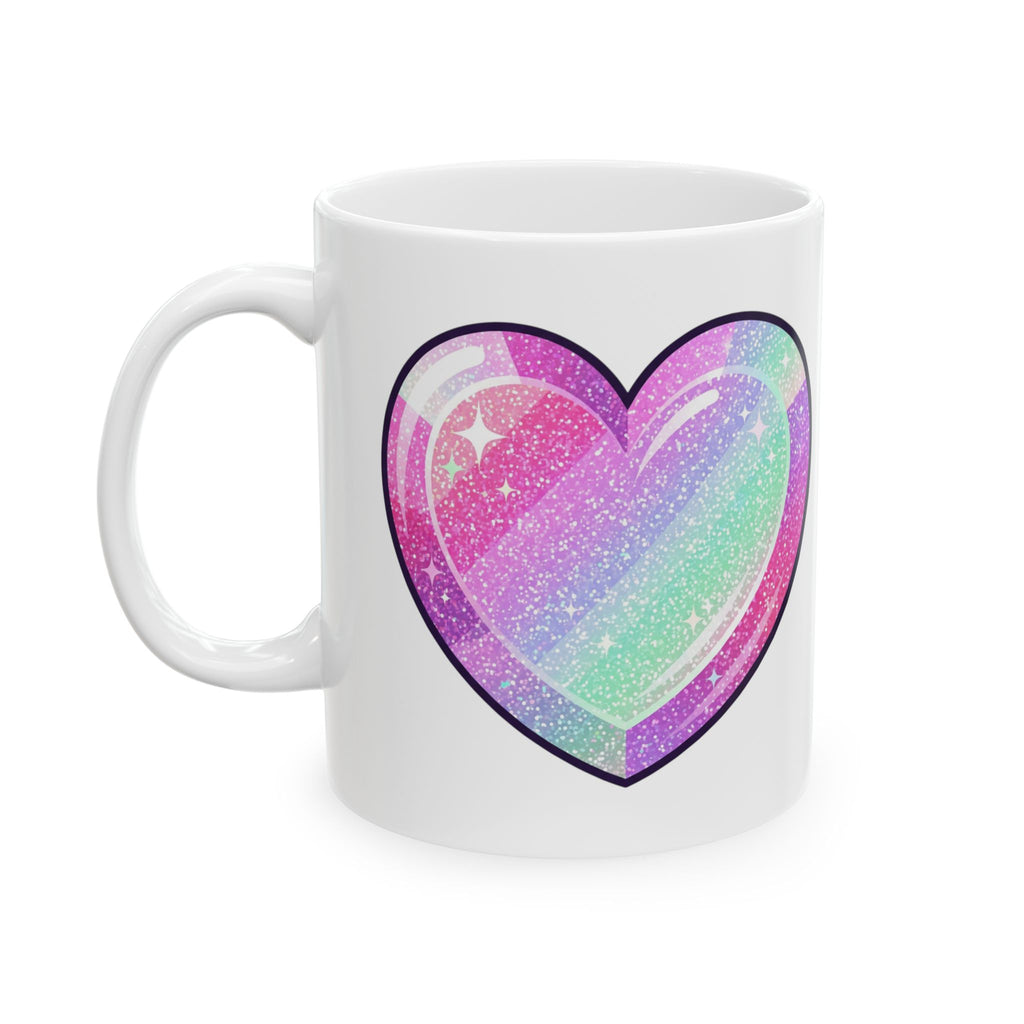Pastel Glitter Heart Ceramic Mug — Rainbow Sparkle Coffee Cup (11oz, 15oz)