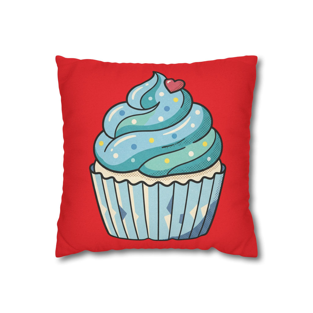 Cupcake Pillowcase - Cute Blue Frosting Decorative Throw Pillow Cover- Red