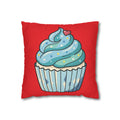Cupcake Pillowcase - Cute Blue Frosting Decorative Throw Pillow Cover- Red