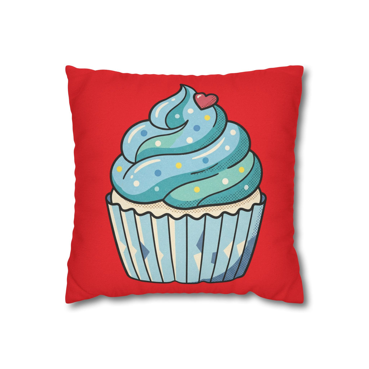 Cupcake Pillowcase - Cute Blue Frosting Decorative Throw Pillow Cover- Red
