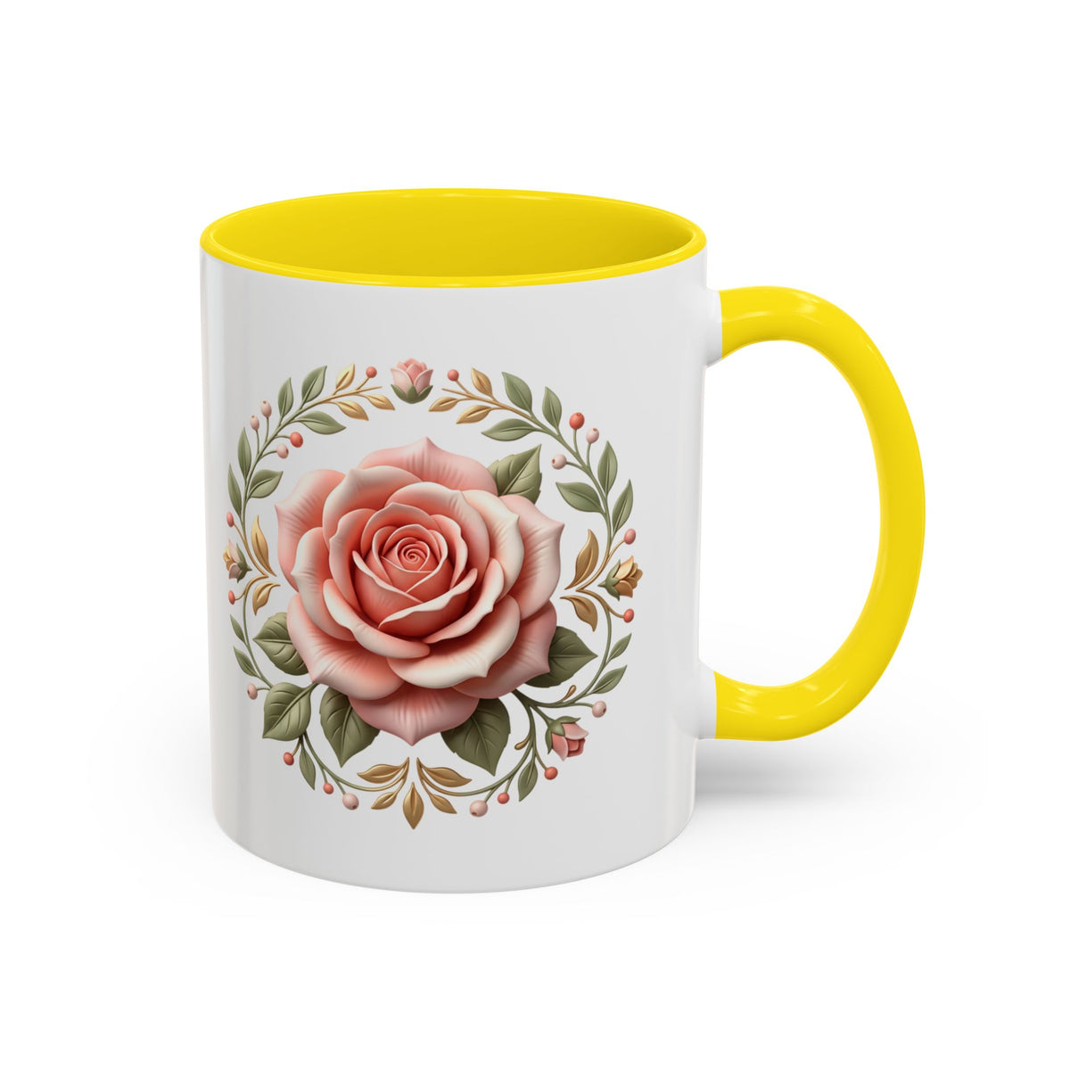 Rose Wreath Accent Coffee Mug — Floral 11/15oz Tea & Coffee Cup