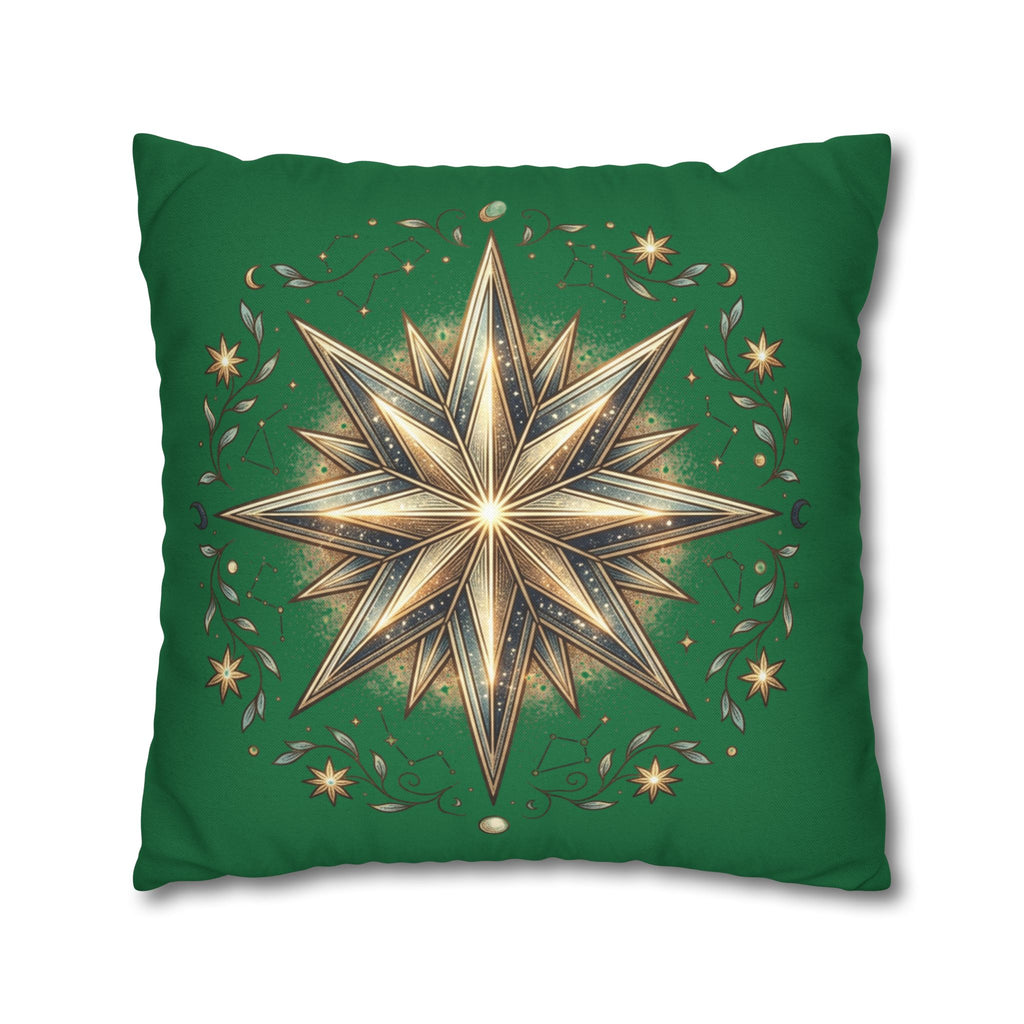 Start Print Dark Green Spun Polyester Square Pillowcase