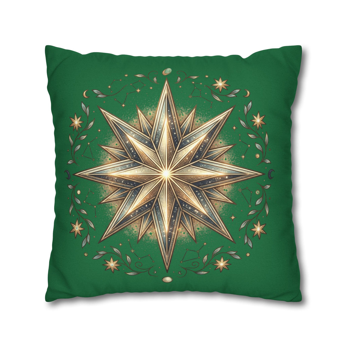 Start Print Dark Green Spun Polyester Square Pillowcase