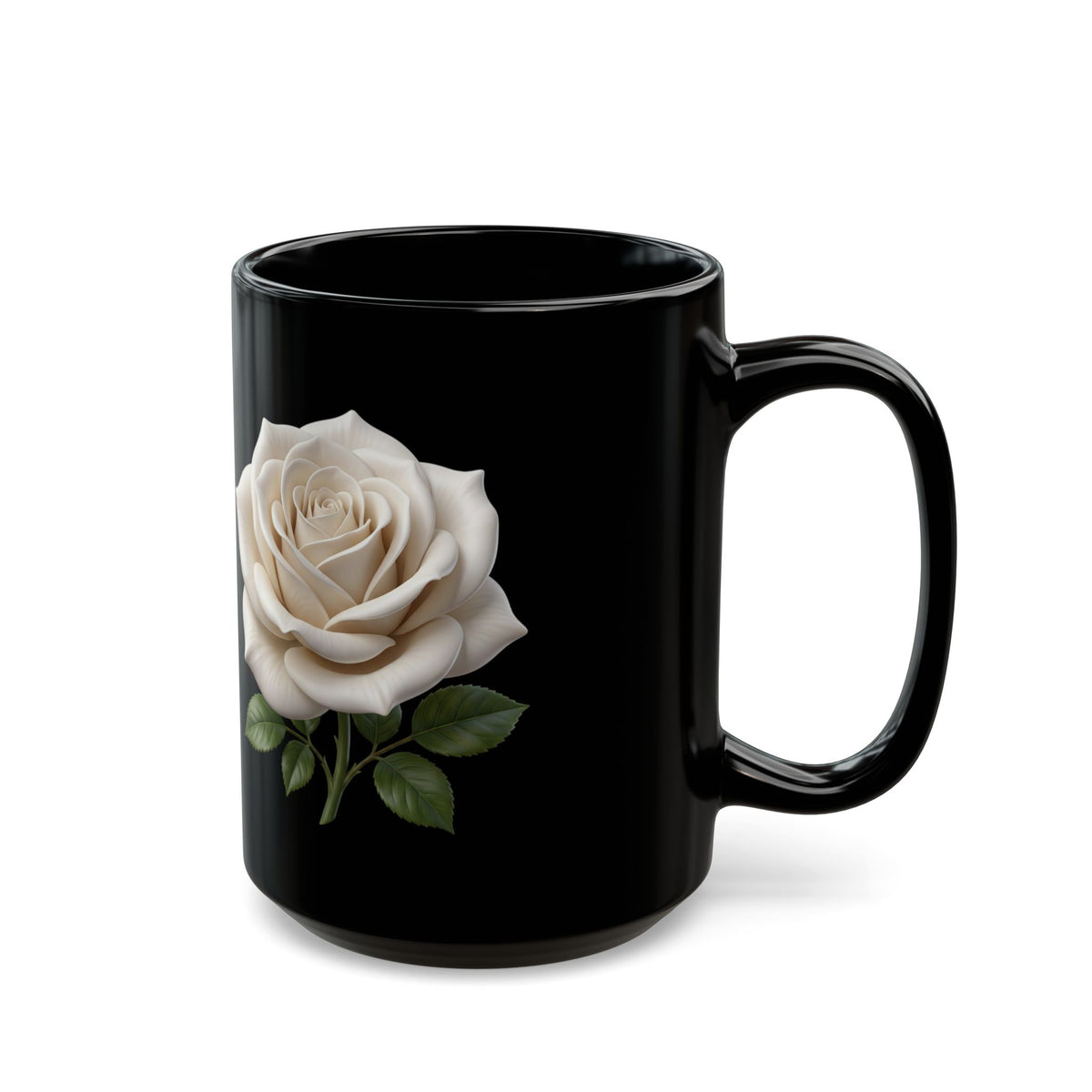 White Rose Black Mug — Elegant Floral Coffee Cup (11oz & 15oz)