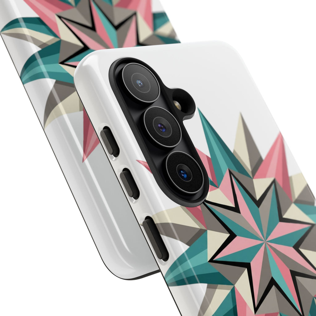 Geometric Star Tough Phone Case – Pink Teal Compass Design