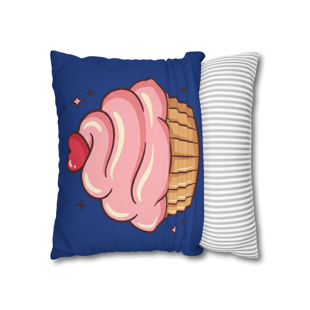 Pink Cupcake Spun Polyester Square Pillowcase- Navy