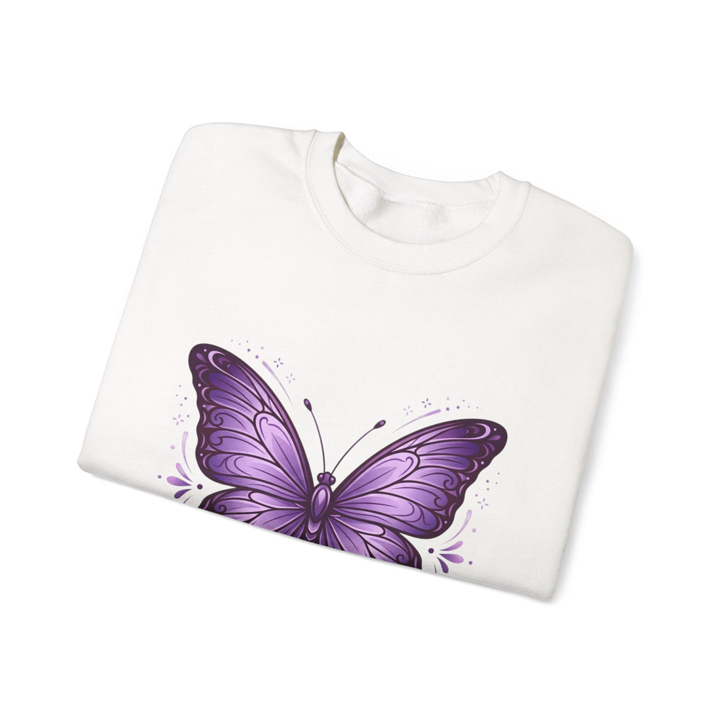 Purple Butterfly Crewneck Sweatshirt — Vibrant Graphic Butterfly Pullover