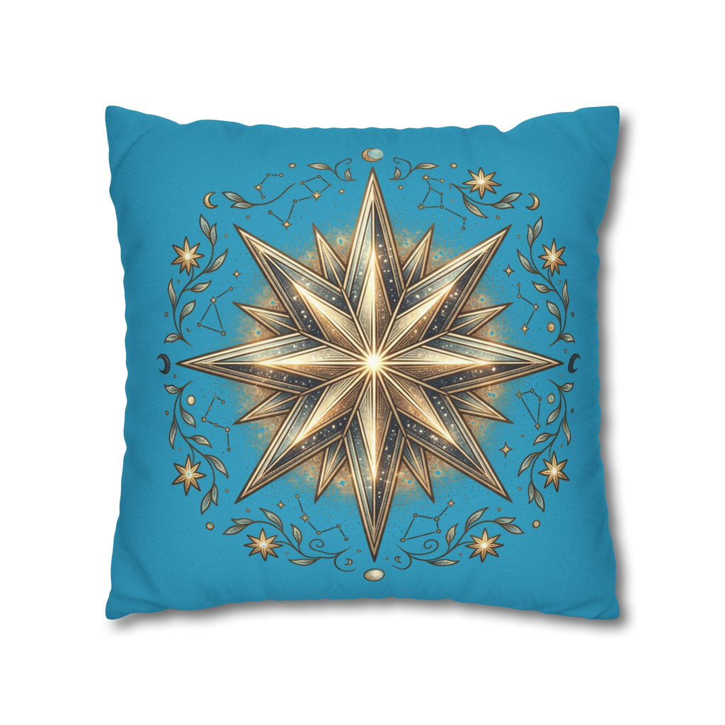 Star Print Turquoise Spun Polyester Square Pillowcase