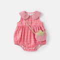 Baby Girl Cotton Checkered Sleeveless Romper with Peter Pan Collar Infant Clothes
