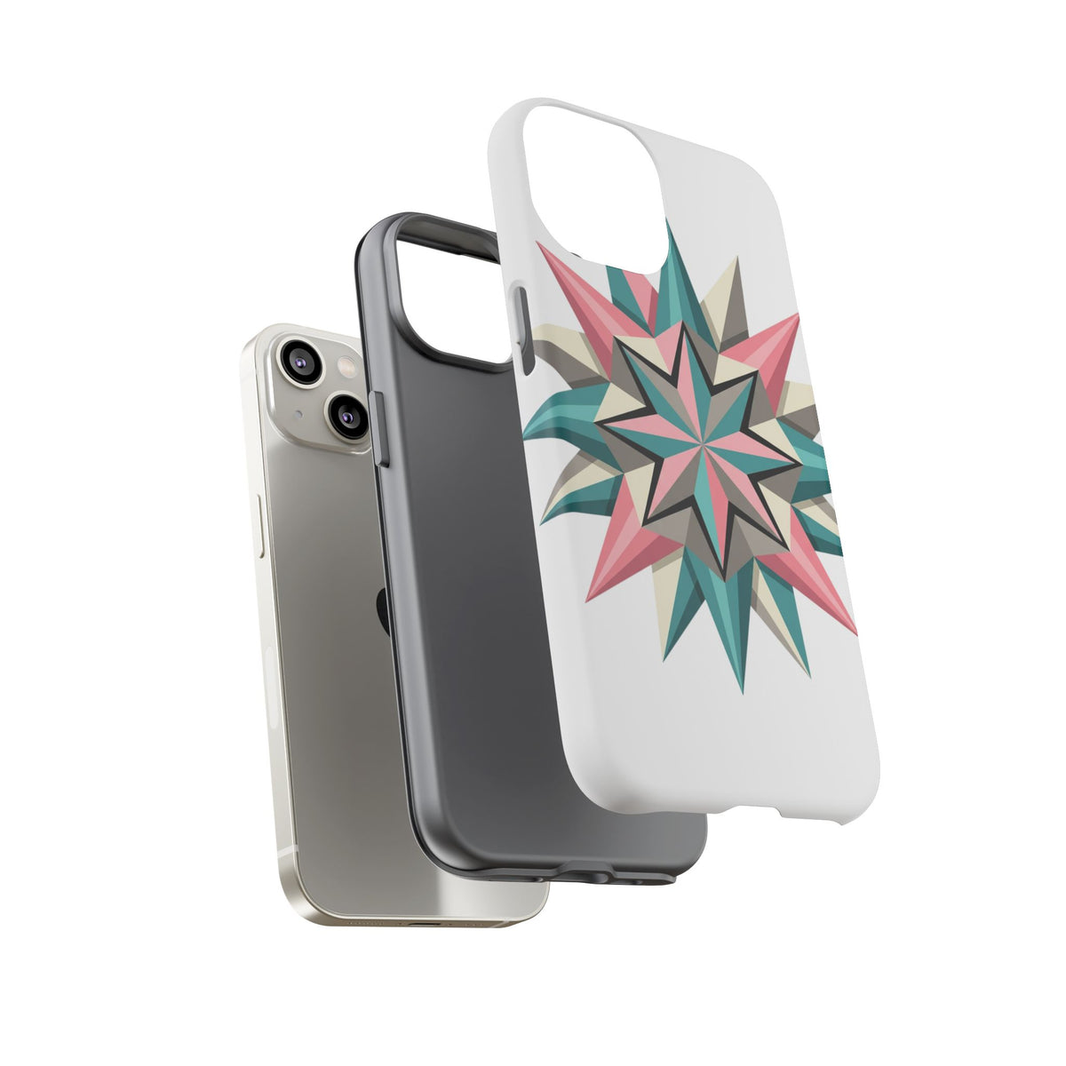 Geometric Star Tough Phone Case – Pink Teal Compass Design
