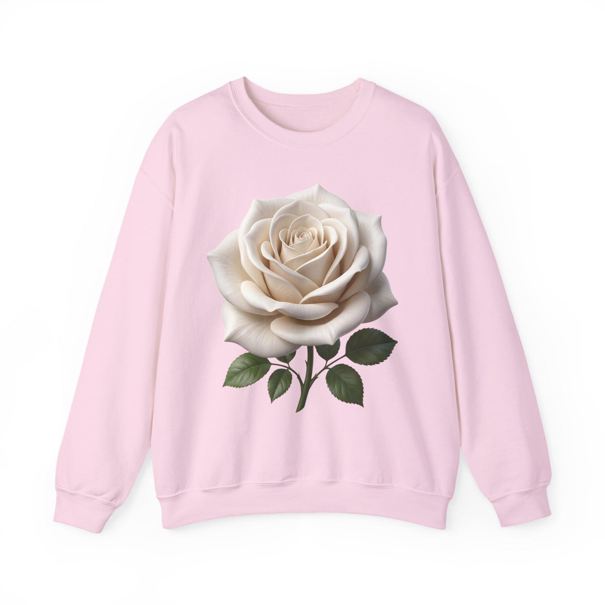 White Rose Crewneck Sweatshirt — Elegant Botanical Floral Pullover