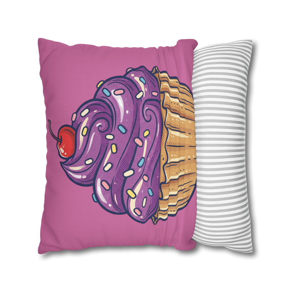 Cupcake Pillowcase — Cute Purple Frosting Decorative Throw Pillow Cover- Light Pink