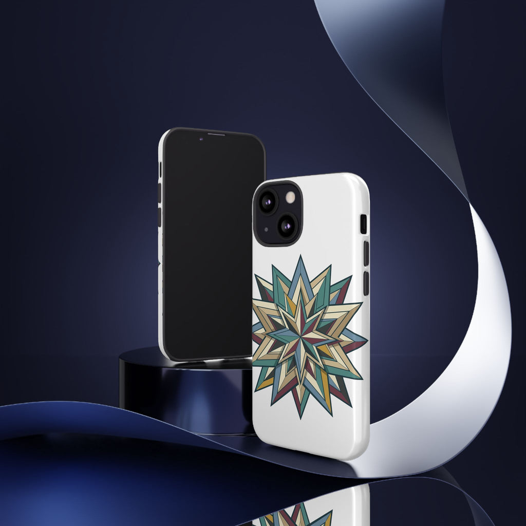 Geometric Star Phone Case — Teal & Earthtone Mandala Design