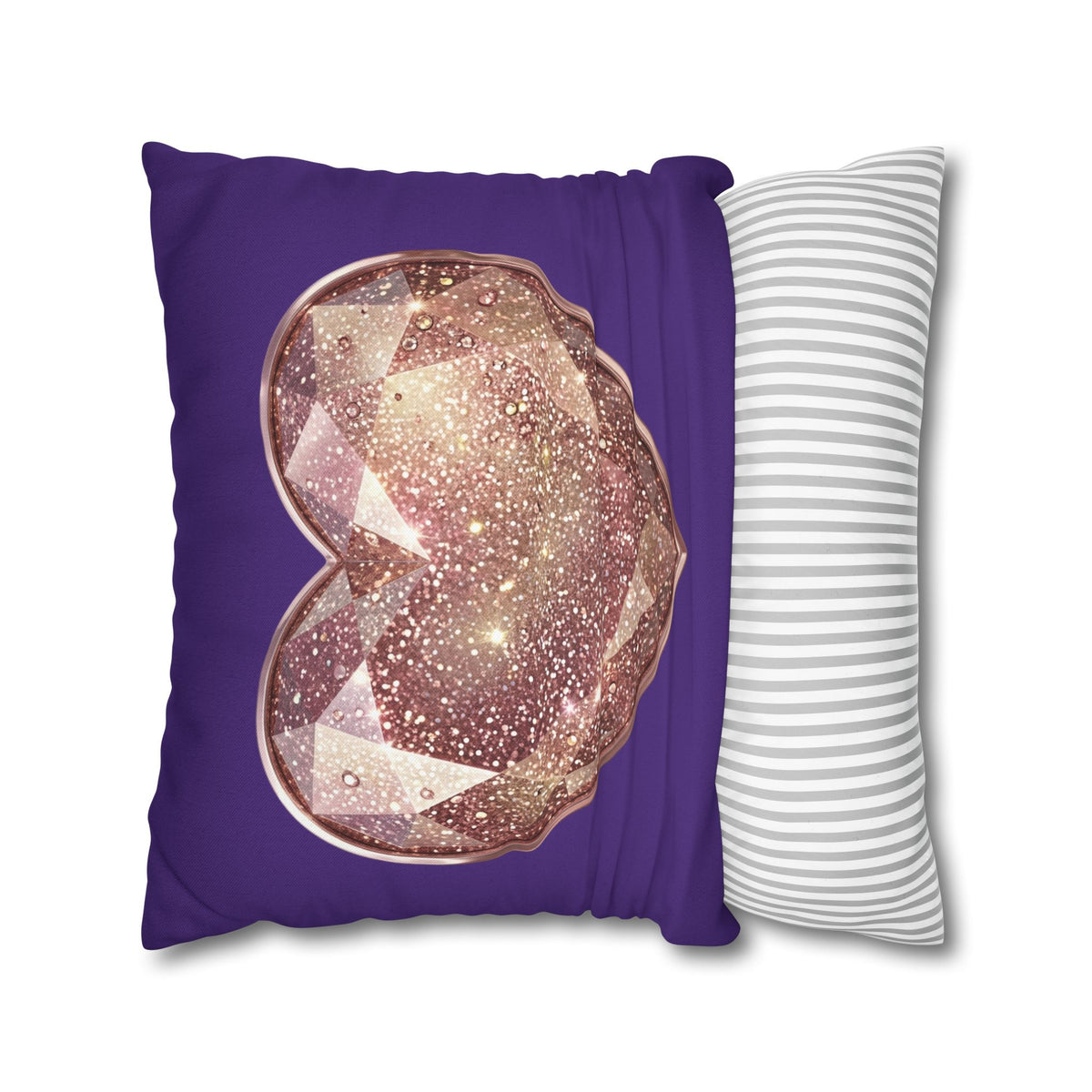Sparkling Rose Gold Heart Pillowcase — Decorative Square Throw Pillow Cover- Dark Purple