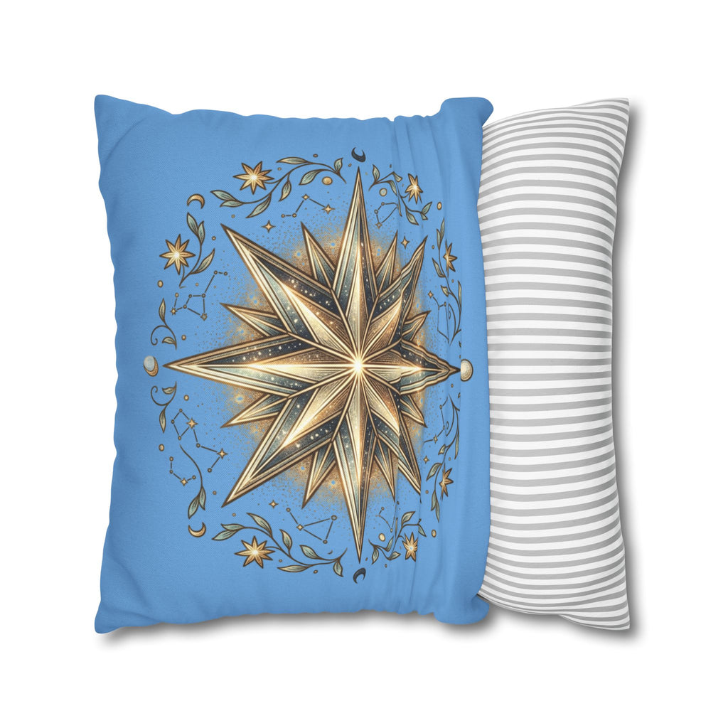 Star Print Light Blue Spun Polyester Square Pillowcase