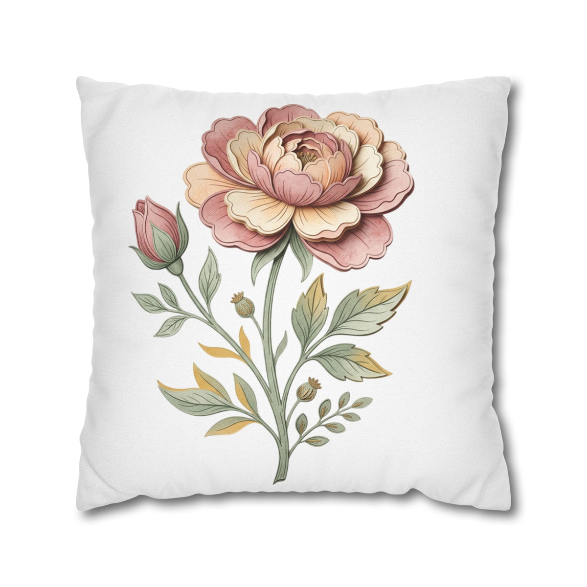 Floral Rose Spun Polyester Square Pillowcase