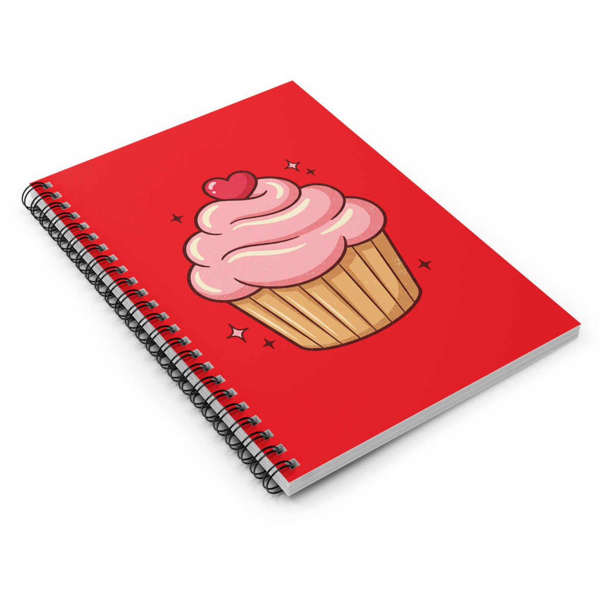 Pink Cupcake Spiral Notebook - Ruled Line- Red