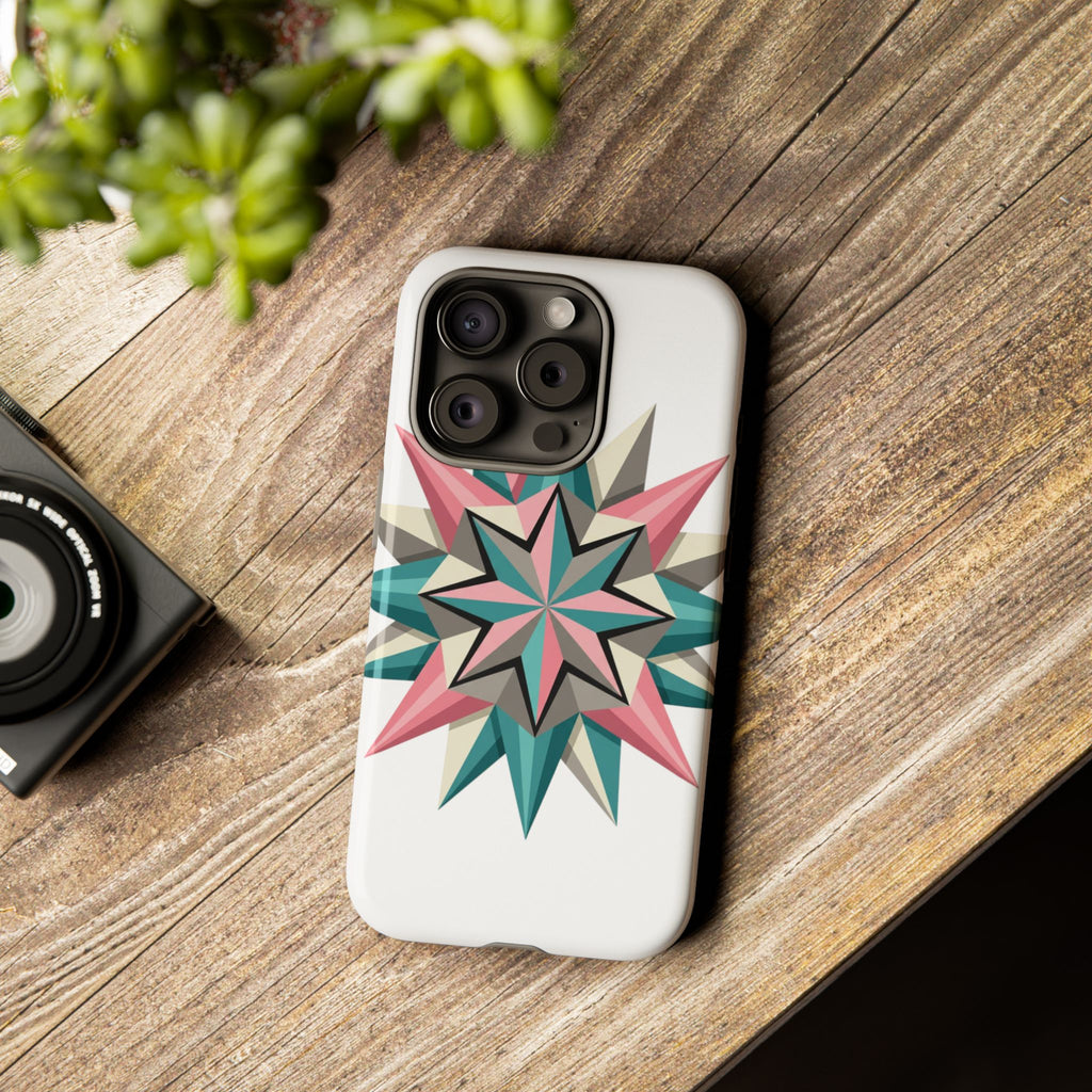Geometric Star Tough Phone Case – Pink Teal Compass Design