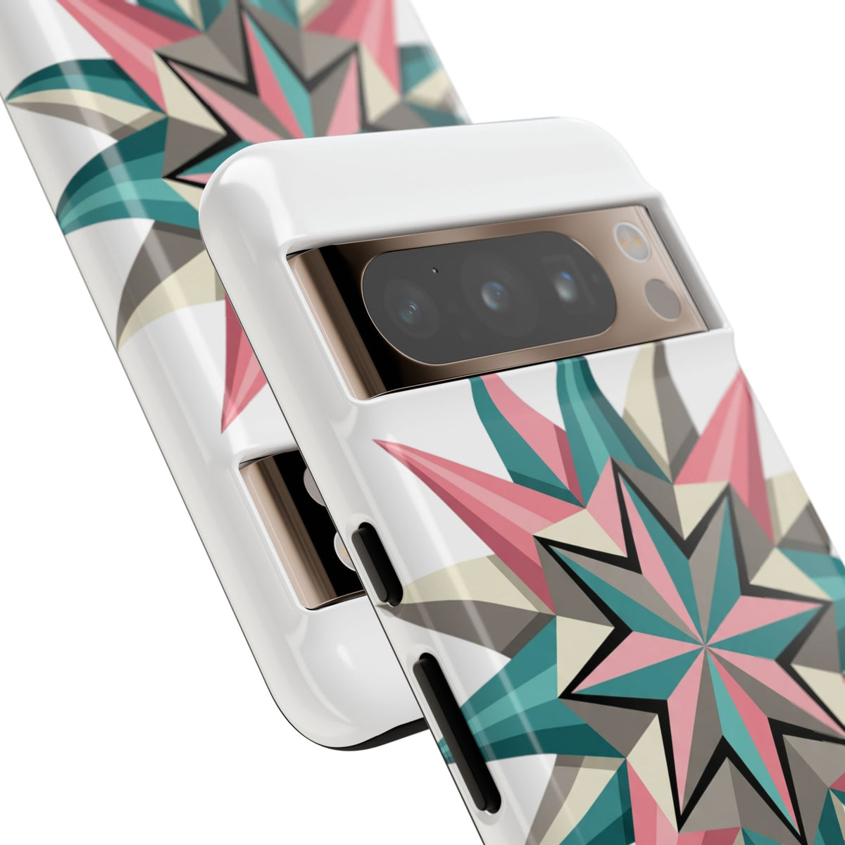 Geometric Star Tough Phone Case – Pink Teal Compass Design