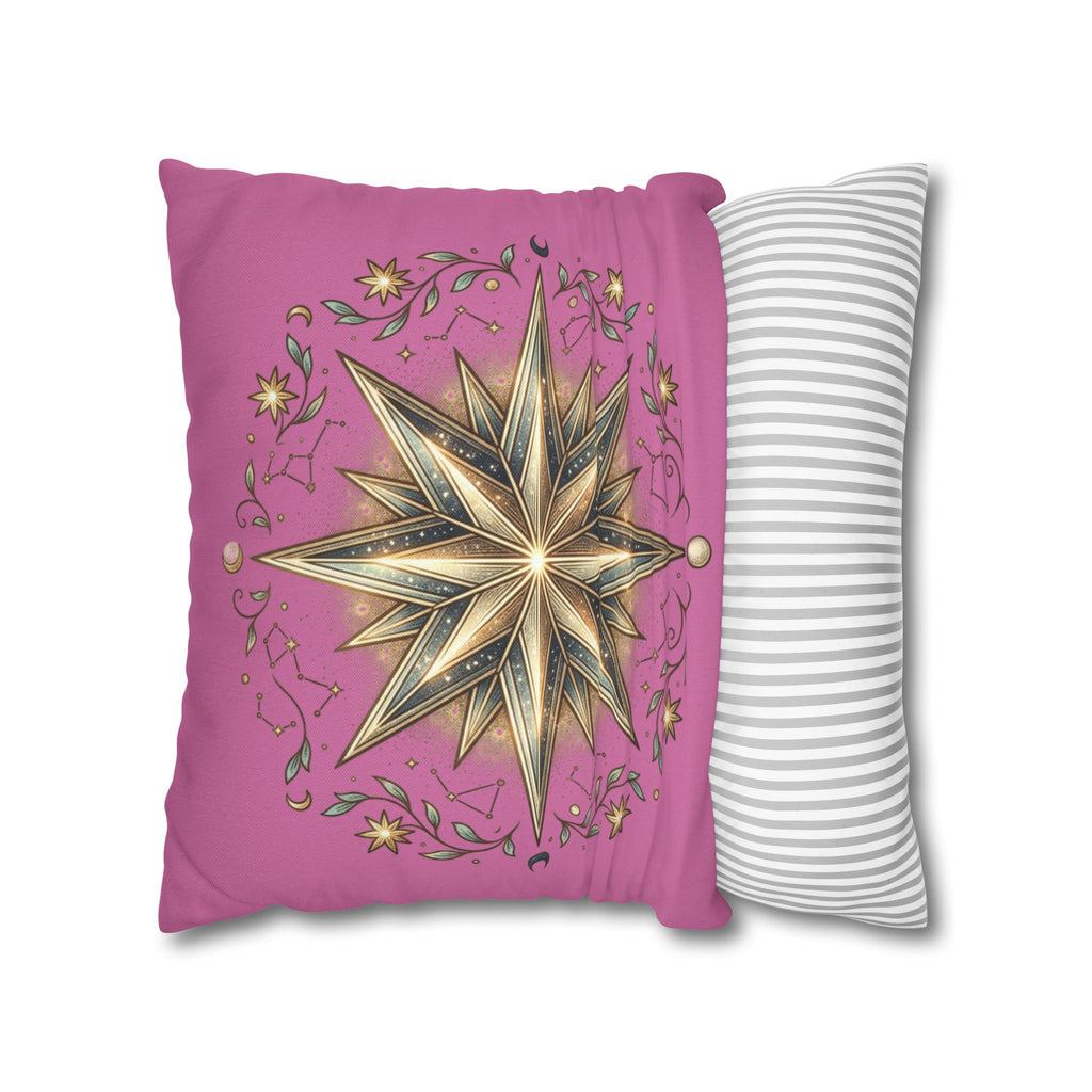 Star Print Light Pink Spun Polyester Square Pillowcase