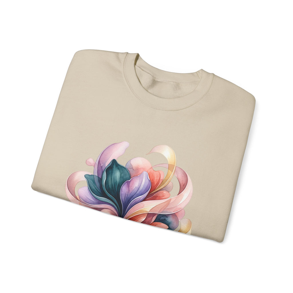 Abstract Floral Crewneck Sweatshirt — Pastel Swirl Art Pullover