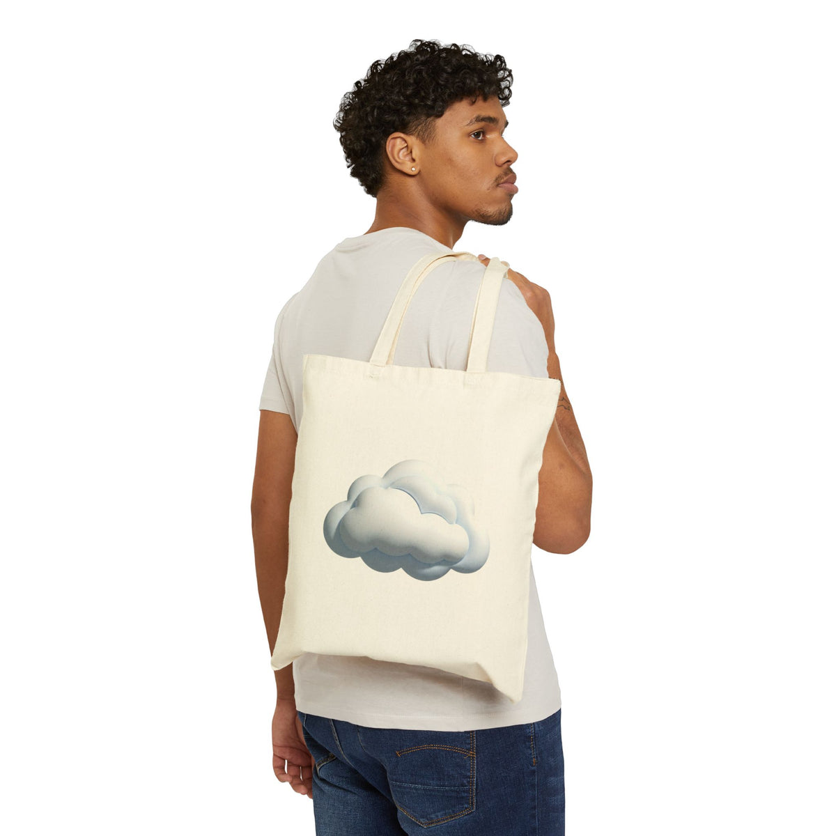 Cloud Illustration Cotton Canvas Tote — Soft Dreamy Cloud Print Eco Bag