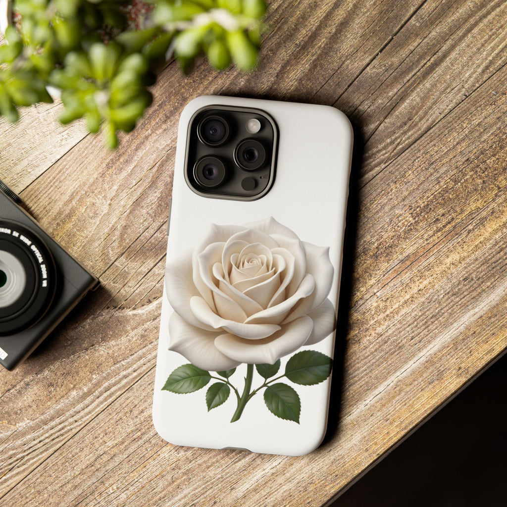 White Rose Tough Phone Case – Elegant Floral Protective Cover