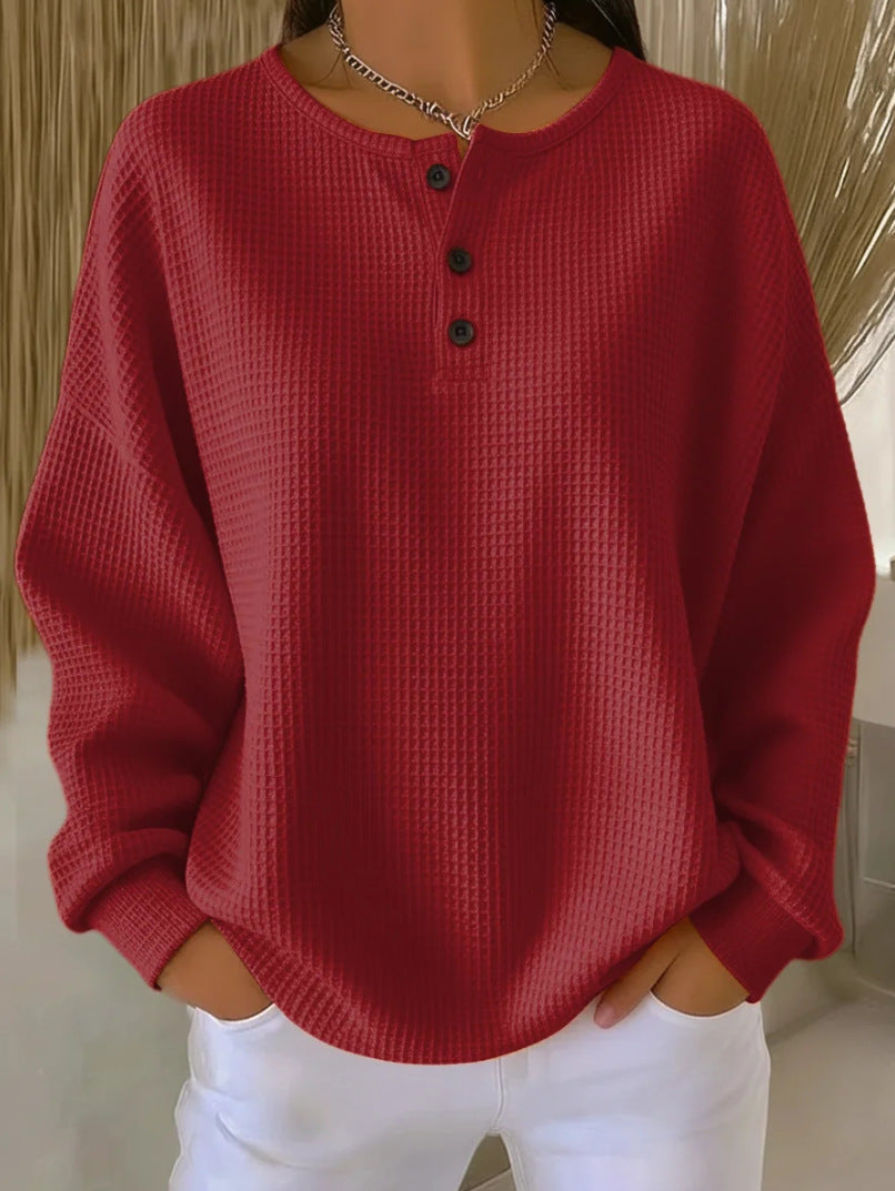 Round neck solid color pullover loose top long sleeve and short sleeve