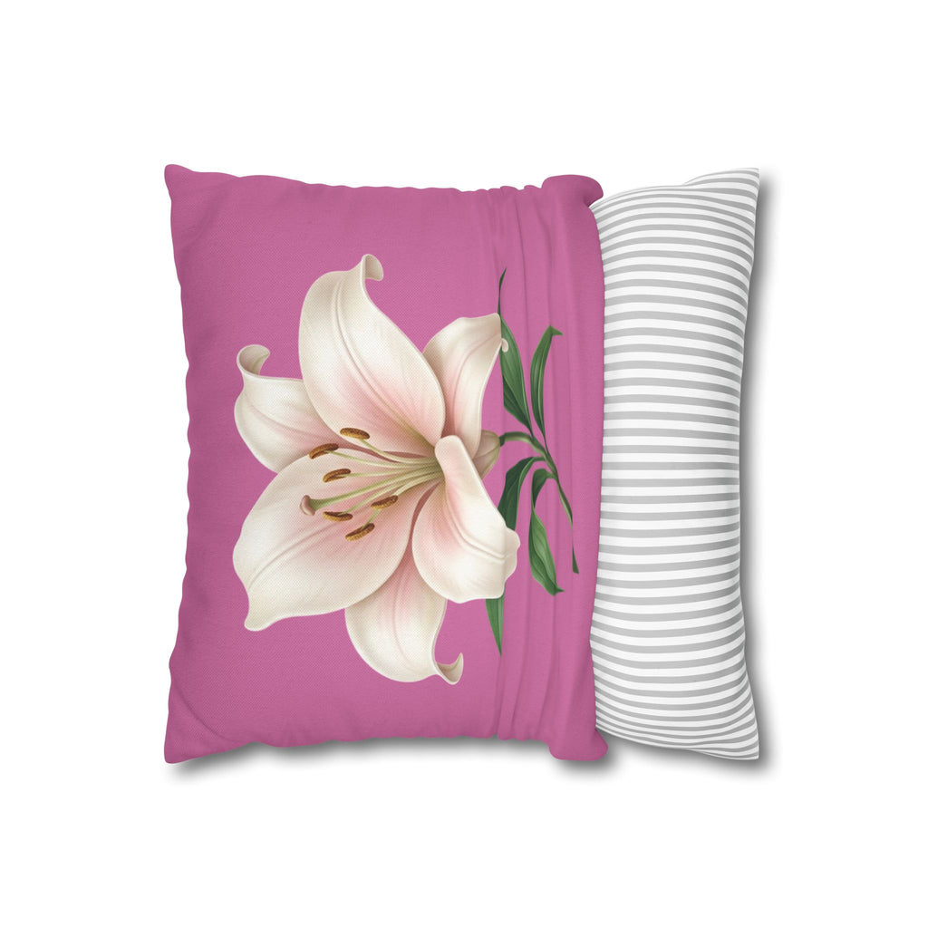 Pink Lily Decorative Pillow Cover — Floral Square Throw Pillowcase