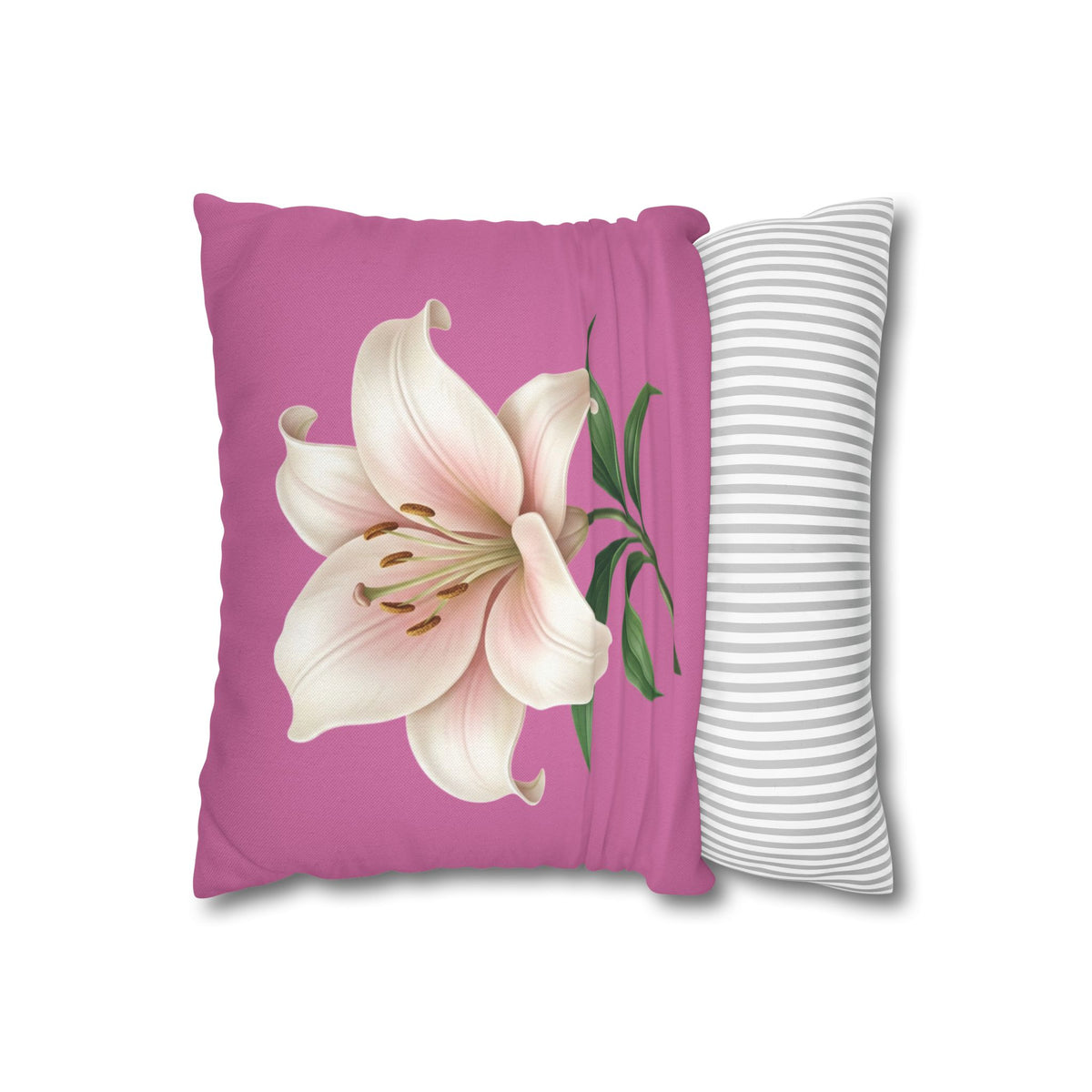 Pink Lily Decorative Pillow Cover — Floral Square Throw Pillowcase