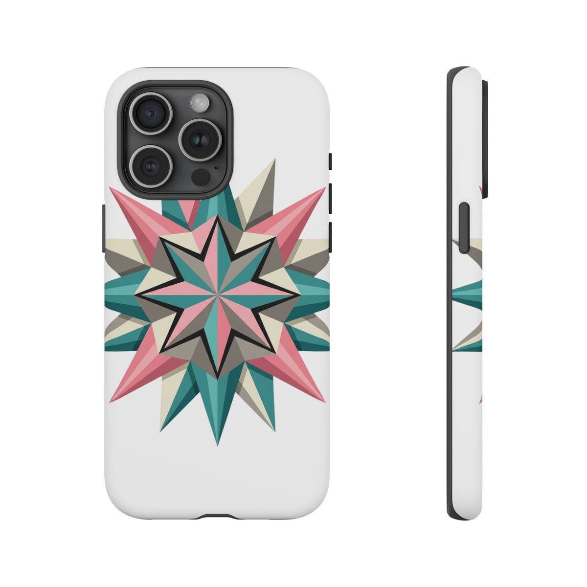 Geometric Star Tough Phone Case – Pink Teal Compass Design