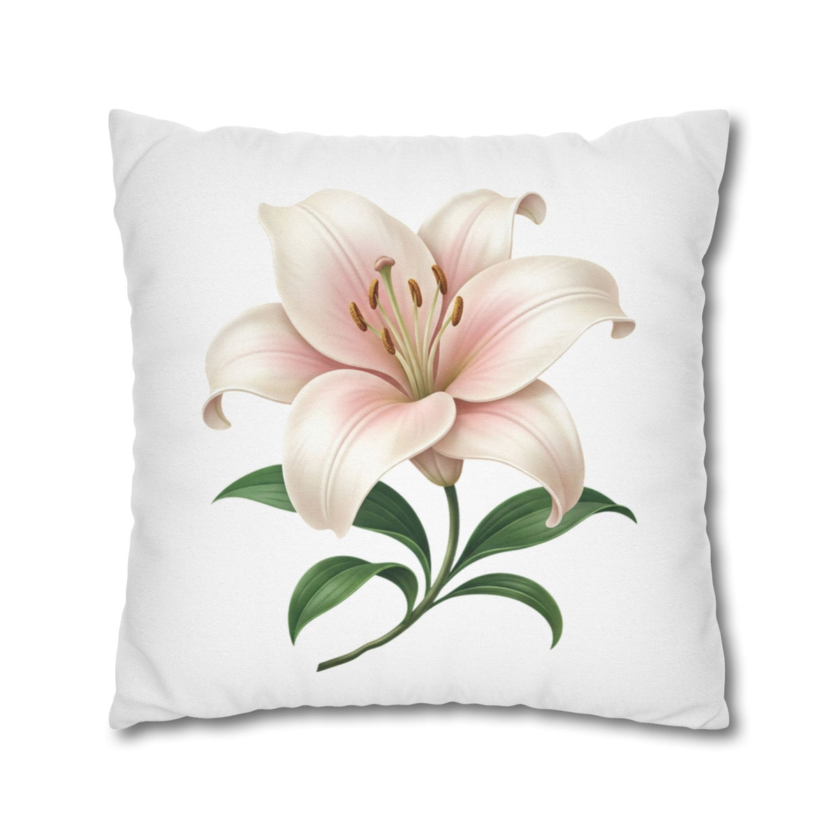 Pink Lily Floral Pillowcase — Decorative Square Throw Pillow Cover