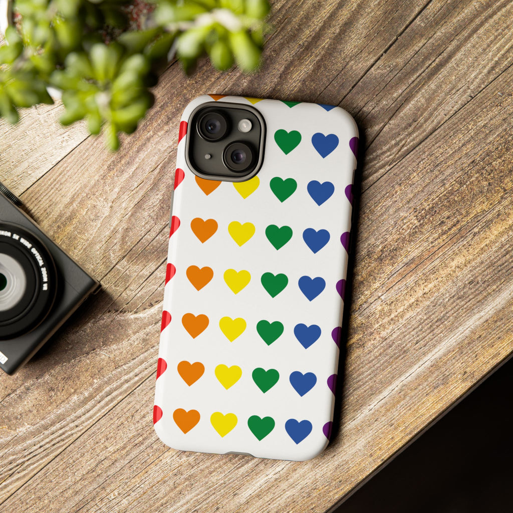 Rainbow Heart Tough Phone Case — Pride Pattern Protective Cover