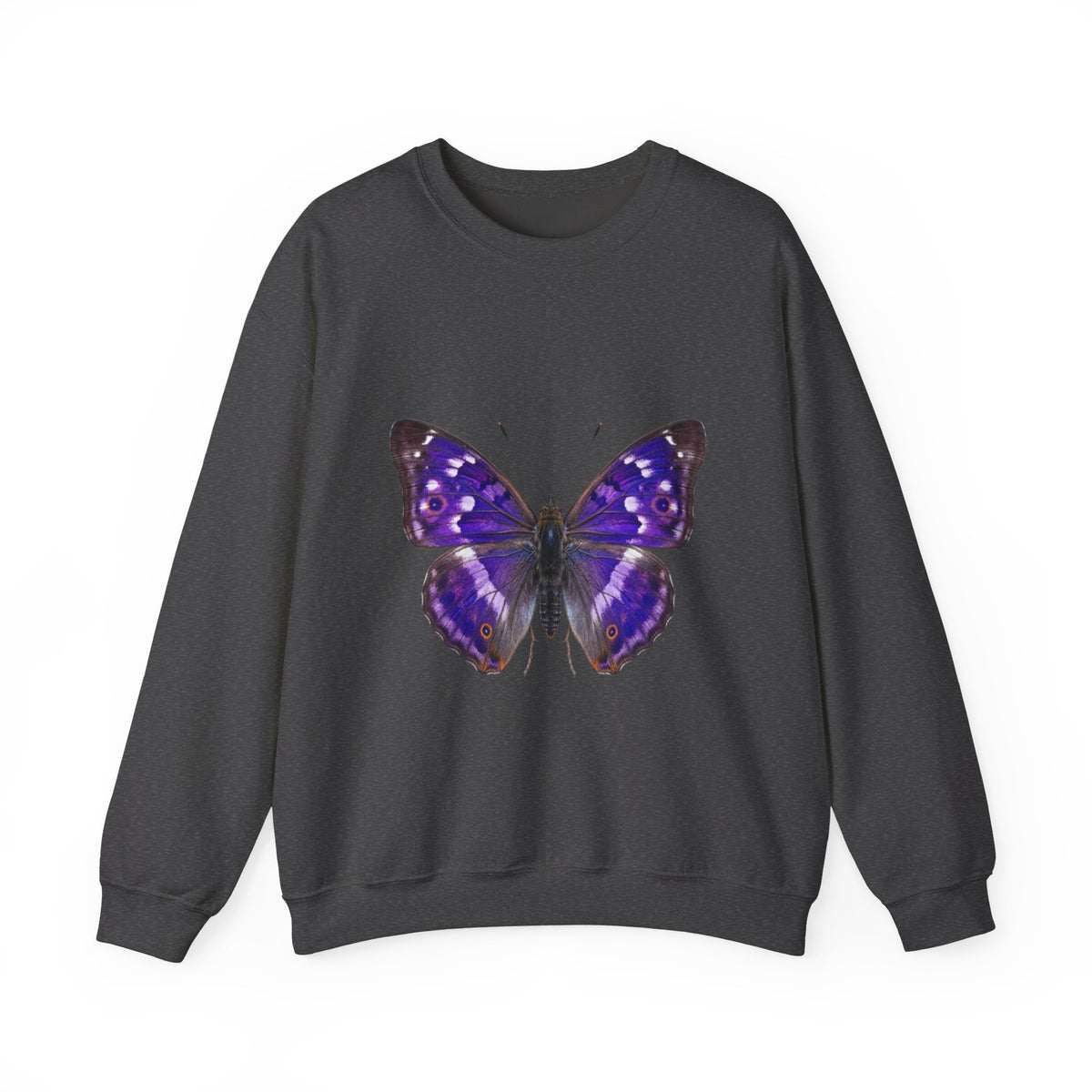 Purple Butterfly Crewneck Sweatshirt — Vibrant Nature Graphic Pullover