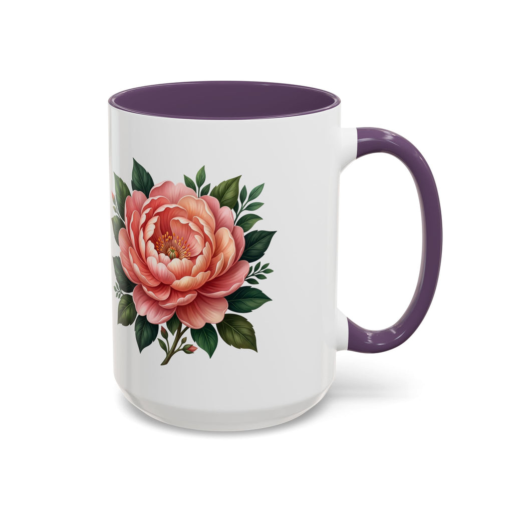 Floral Peony Accent Coffee Mug — Pink Rose Bloom Ceramic Cup