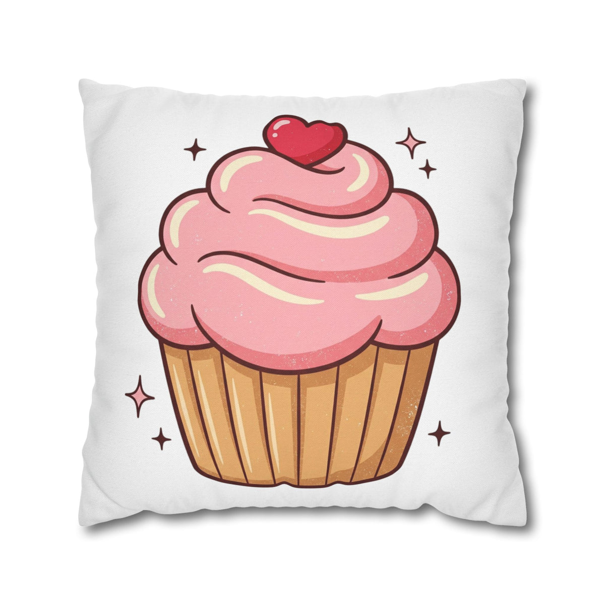 Pink Cupcake Spun Polyester Square Pillowcase- White