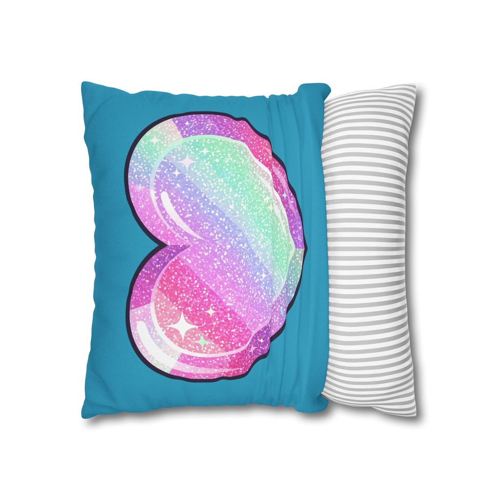 Pastel Glitter Heart Pillowcase Spun Polyester Square Pillowcase- Turquoise