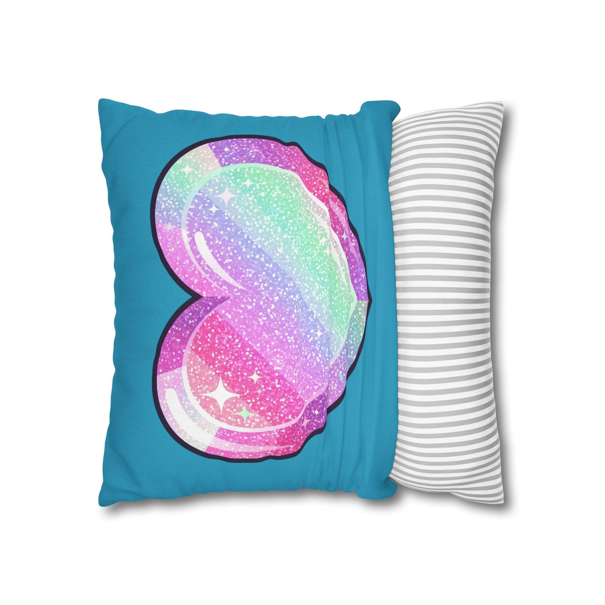 Pastel Glitter Heart Pillowcase Spun Polyester Square Pillowcase- Turquoise
