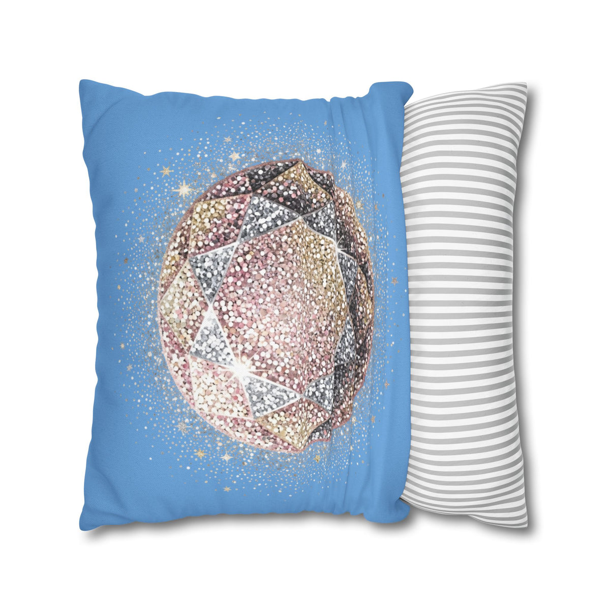 Glittery Light Blue Spun Polyester Square Pillowcase