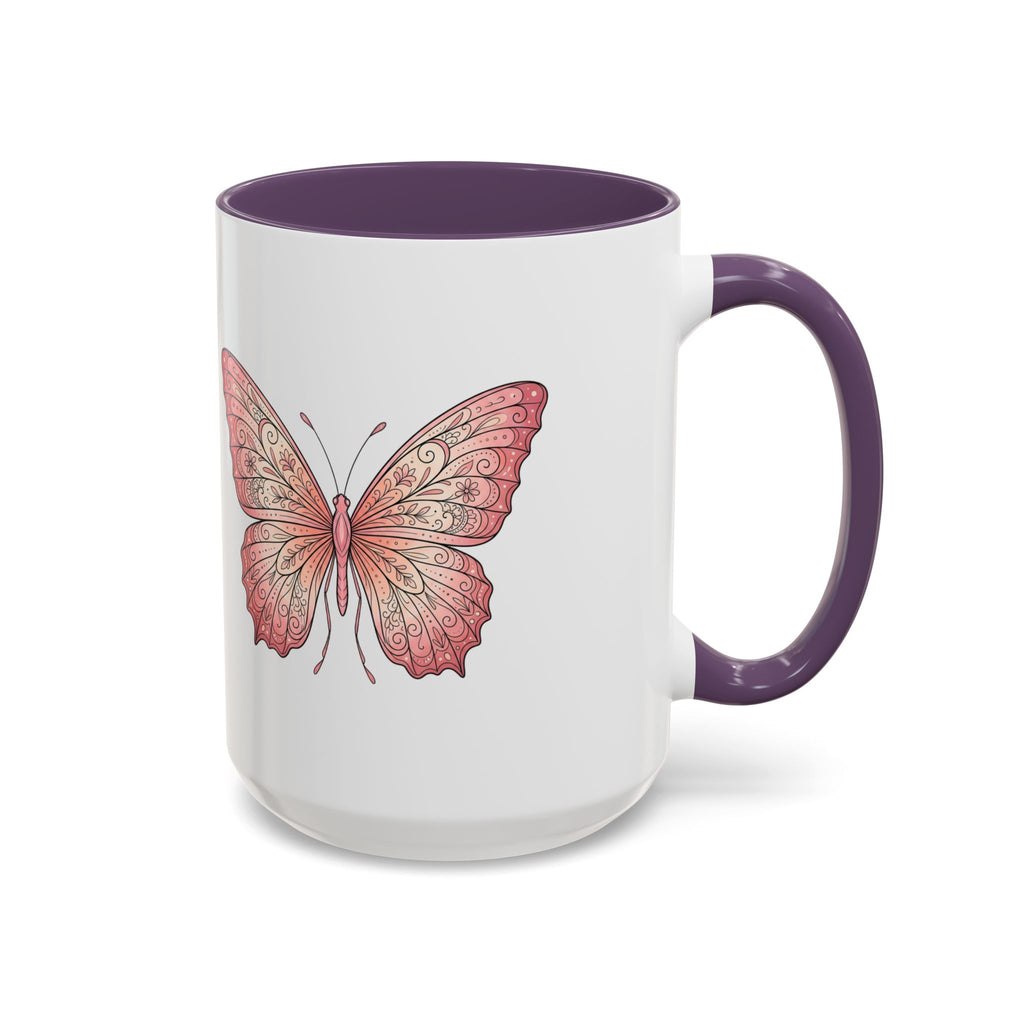 Pink Watercolor Butterfly Accent Coffee Mug — Floral Boho Tea & Coffee Cup (11/15oz)