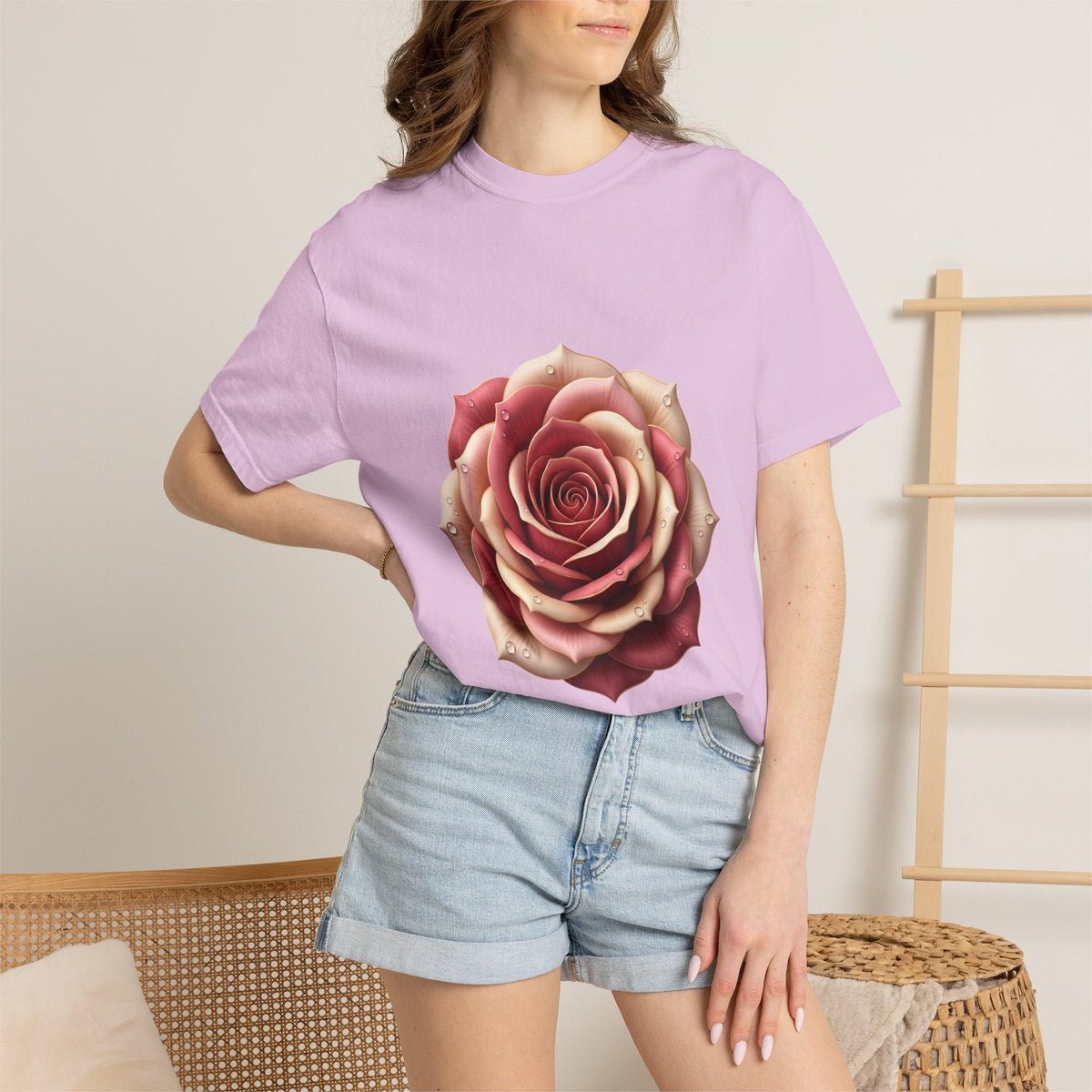 Rose Bloom Graphic T-Shirt — Realistic Pink Rose Floral Tee