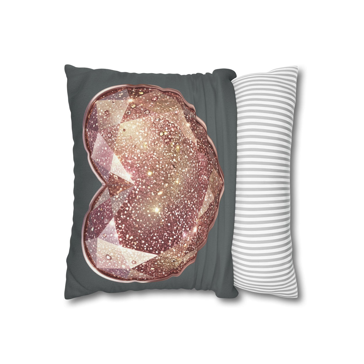 Glitter Rose Crystal Heart Pillowcase — Sparkling Romantic Decorative Throw Pillow- Dark Grey