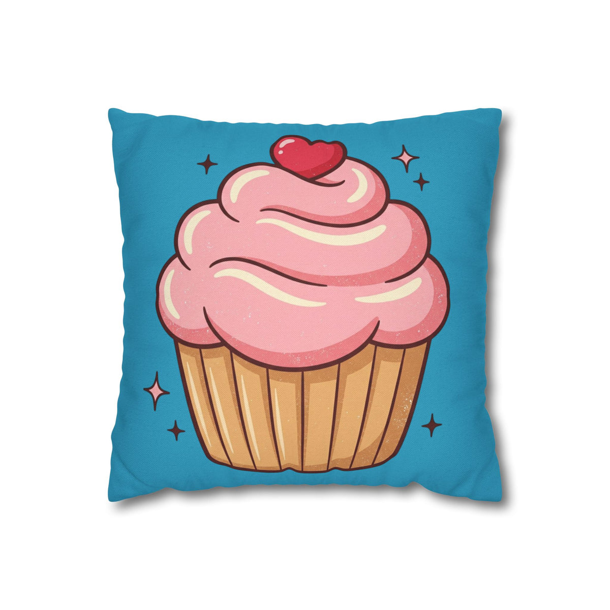 Pink Cupcake SpunPolyester Square Pillowcase- Turquoise