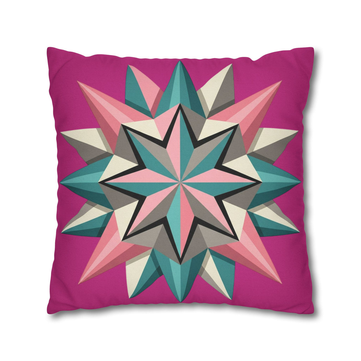 Geometric Starburst Throw Pillowcase — Pink Teal Modern Decorative Cushion Cover