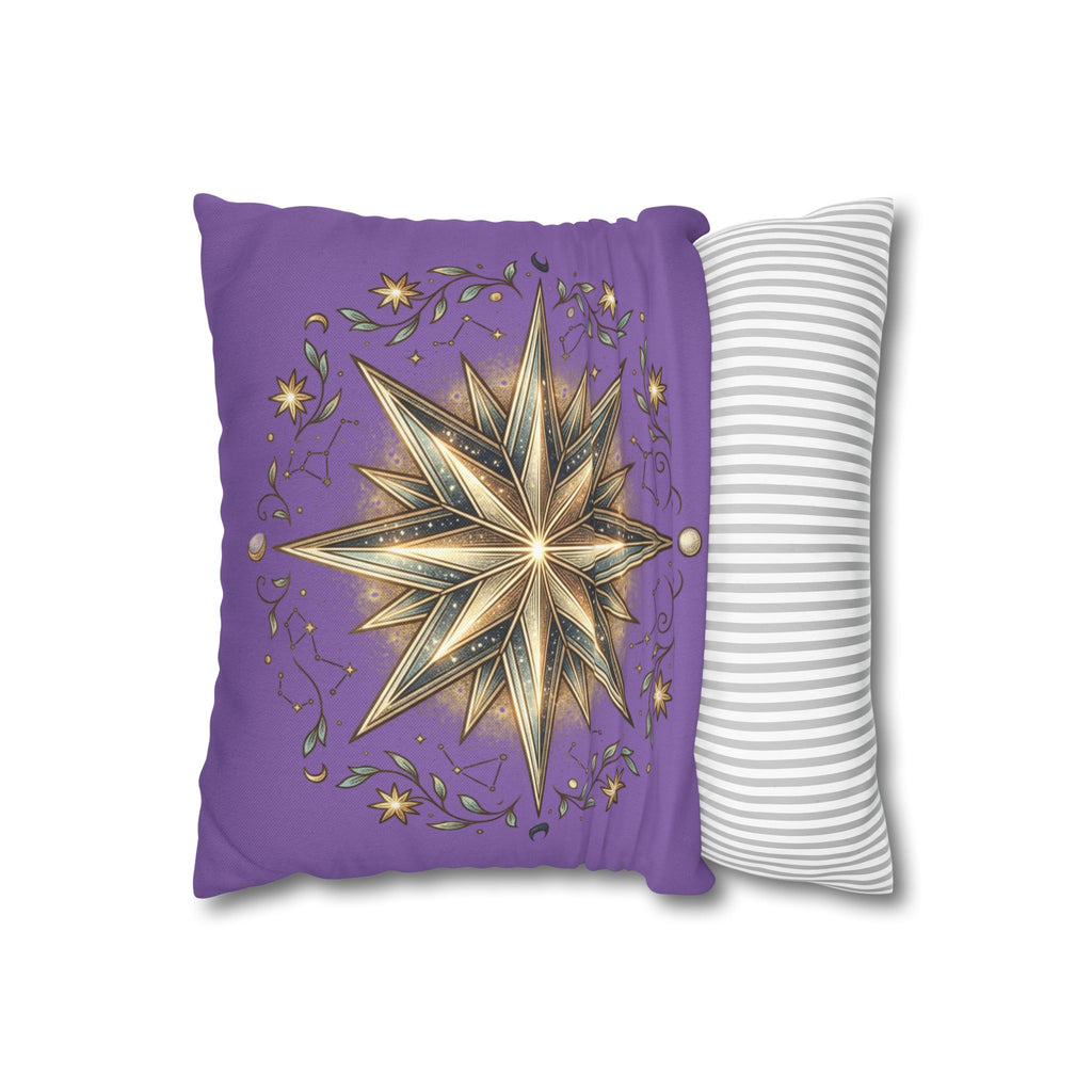 Star Print Light Purple Spun Polyester Square Pillowcase