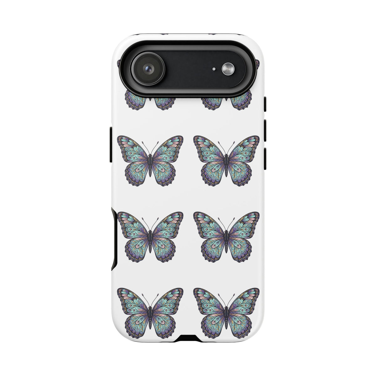 Butterfly Pattern Tough Phone Case — Vintage Teal Floral Protective Cover