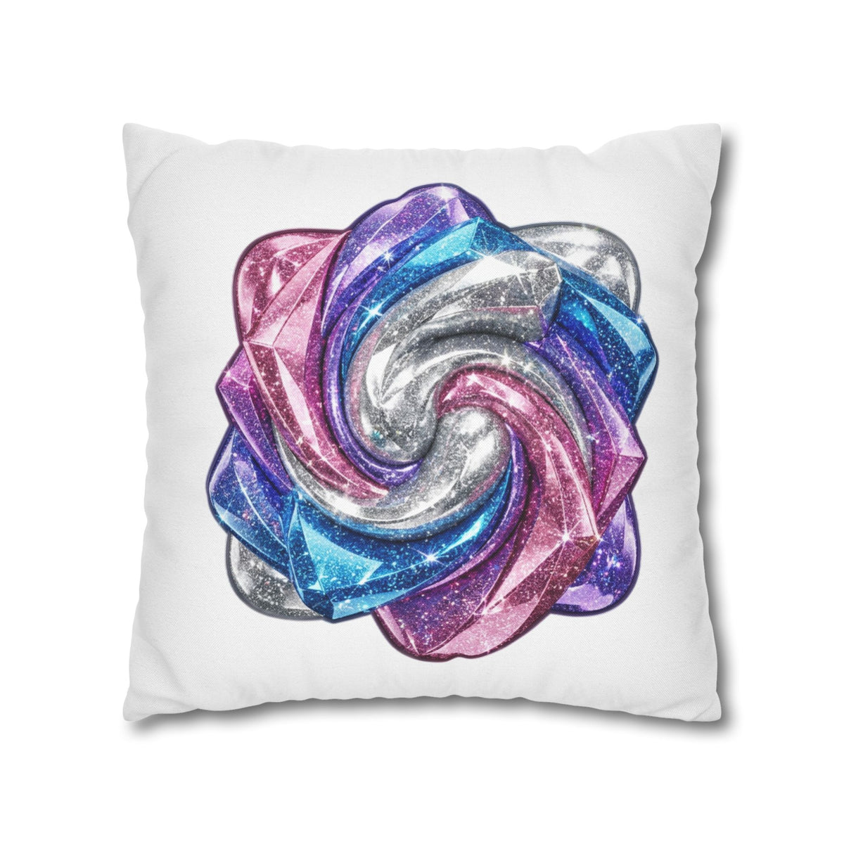 3D Glitter Design White Spun Polyester Square Pillowcase