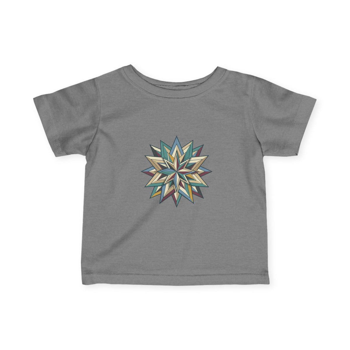 Infant Tee with Geometric Starburst Design — Neutral Baby Shirt, Modern Nursery Gift